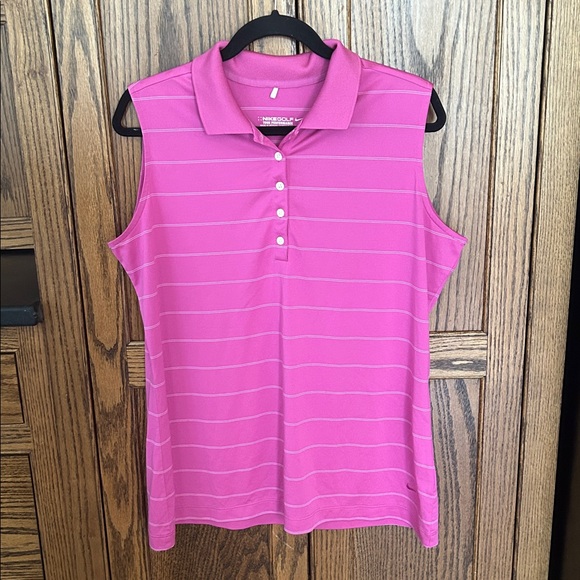 Nike Tops - NIKE GOLF shirt Women’s  Pink Striped Sleeveless Athletic Polo top XL‎